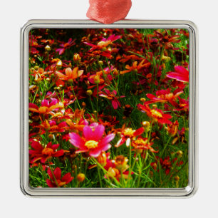 Heldere roze en gele Daisy Wilde bloemen Metalen Ornament
