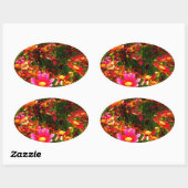 Heldere roze en gele Daisy Wilde bloemen Ovale Sticker (Vel)