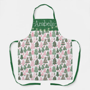 Heldere roze en groene kerstbomen schort