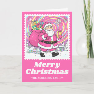 Heldere Roze Kerstman Postzegel Kerstmis Feestdagen Kaart