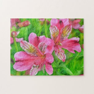 Heldere Roze Lelie Bloemen Tropische Kunst Puzzel Legpuzzel