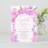 Heldere, roze paarse florale zoete 16 kaart (Staand voorkant)