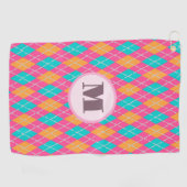 Heldere roze preppy argyle aangepaste monogram dam golfhanddoek (Horizontaal)