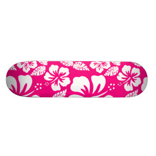 Heldere roze tropische hibiscus bloemen skateboard