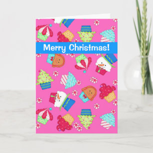Heldere Roze Vrolijke Kerstmis van de Kunst Feestdagen Kaart