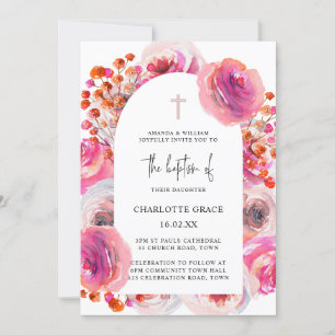 Heldere roze Waterverf Floral Arch Christening IV Kaart