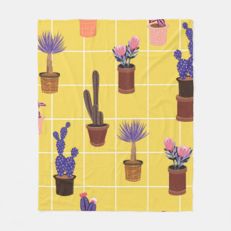 Heldere, schattige Cactus in veel potten op de zom Fleece Deken