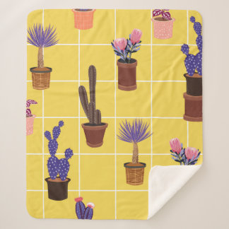 Heldere, schattige Cactus in veel potten op de zom Sherpa Deken