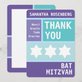 Heldere ster van David Bat Mitswa Dank u Bedankkaart (Voorkant / Achterkant)