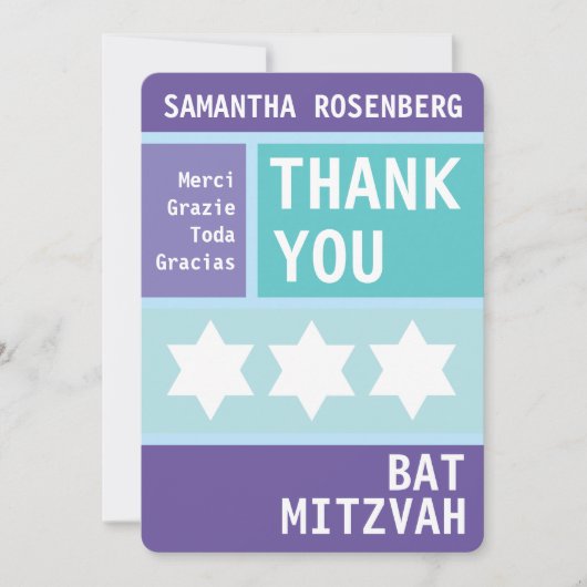 Heldere ster van David Bat Mitswa Dank u Bedankkaart (Voorkant)