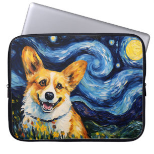 HELDERE STERRENNACHT MET CORGI DOG LAPTOP SLEEVE