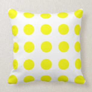 Heldere Sunshine Yellow Polka Dots op wit Kussen