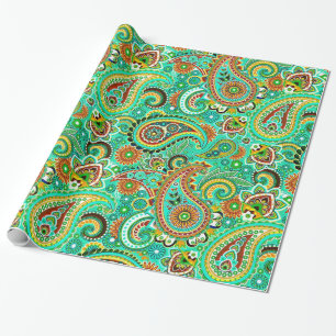Heldere tinten Kleurrijke Retro Paisley Cadeaupapier