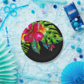 Heldere tropische bloem Hibiscus verlaat Luau Part Papieren Bordje (Feest)