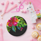 Heldere tropische bloem Hibiscus verlaat Luau Part Papieren Bordje (Feest)