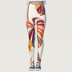 Heldere tropische bloemenhand getrokken leggings