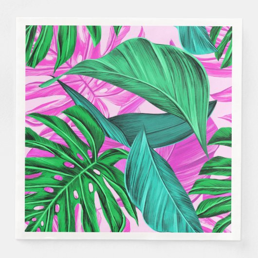 Heldere tropische roze en groene bladeren servet (Voorkant)