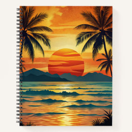 HELDERE TROPISCHE ZONSONDERGANG MET PALMBOMEN NOTITIEBOEK