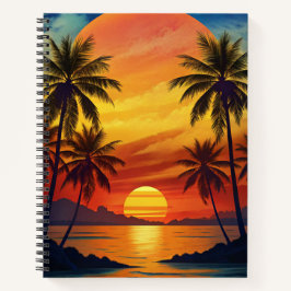 HELDERE TROPISCHE ZONSONDERGANG MET PALMBOMEN NOTITIEBOEK