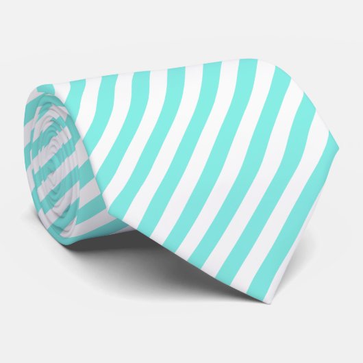 Heldere turquoise en witte strepen stropdas (Opgerold)