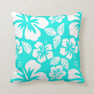 Heldere turquoise tropische hibiscus kussen