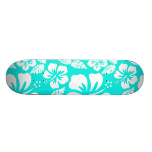 Heldere turquoise tropische hibiscus skateboard