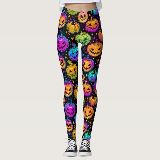 Heldere, veelkleurige Halloween Pumpkin Pattern Le Leggings (Voorkant)