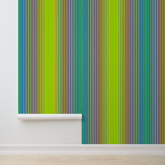 Heldere verticale strepen Groen Blauw Geel Modern Behang (Applicatie)
