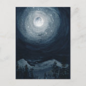Heldere volle maan ster berg donkerblauwe nacht he briefkaart (Voorkant)