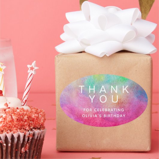 Heldere Waterverf Birthday Hartelijk dank Ovale Sticker (Feest)