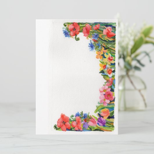 Heldere waterverf bloemenrand notitiekaartje (Staand voorkant)