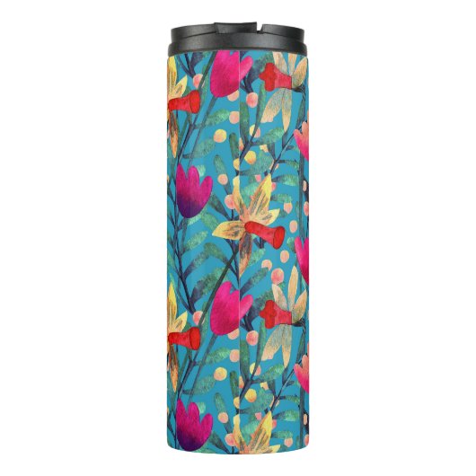 Heldere Waterverf: bloemnaadloos ontwerp. Thermosbeker (Achterkant)