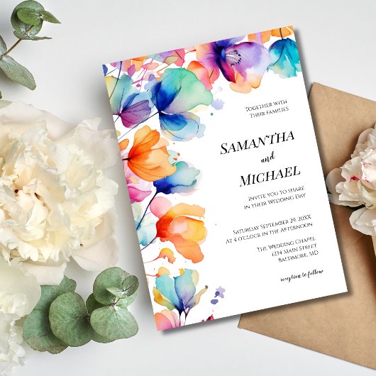 Heldere Waterverf Floral Modern Elegant Wedding Kaart