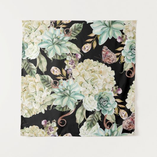 Heldere Waterverf: Hydrangea Roos Pattern. Wandkleed (Voorkant)