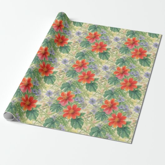 Heldere waterverven bloemen cadeaupapier (Uitgerold)