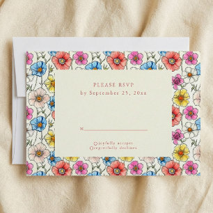 Heldere wilde bloemen naadloos patroon RSVP kaart