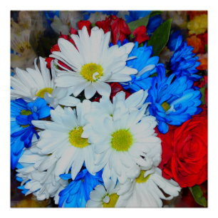 Heldere Witte en Blauwe Daisy Flower Mix Poster Perfect Poster