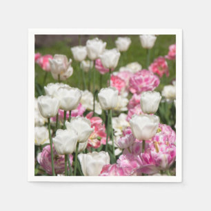 Heldere witte en roze tulpen op een zonnige dag servet