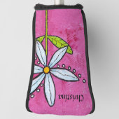 Heldere witte feestbloem roze golfheadcover (Draai 90)