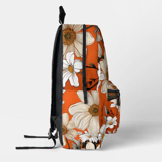 Heldere witte madeliefjes in levendig Sinaasappel Bedrukte Rugzak (Links)