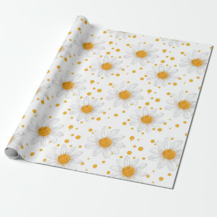 Heldere witte madeliefjes met gele centra cadeaupapier