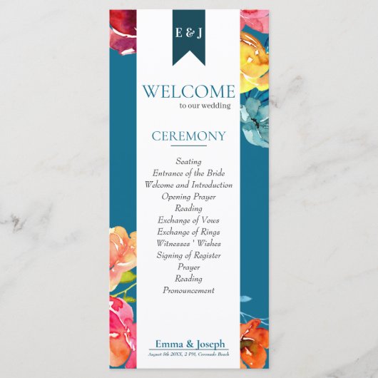 Heldere zomer kleurrijke benzine bruiloft programm programma (Voorkant)