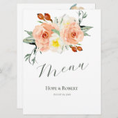 Heldere zomerbloemen bruiloft receptie menu (Voorkant / Achterkant)