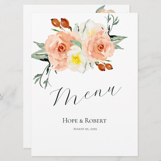 Heldere zomerbloemen bruiloft receptie menu (Voorkant / Achterkant)