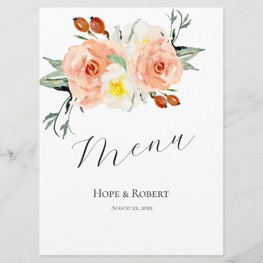 Heldere zomerbloemen bruiloft receptie menu (Voorkant)