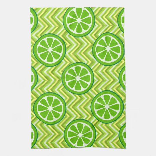 Heldere zomercitruslimieten op groene gele Chevron Theedoek (Verticaal)
