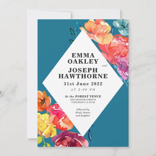 Heldere zomerkleurige driehoek floral Weddenschap Kaart (Voorkant)