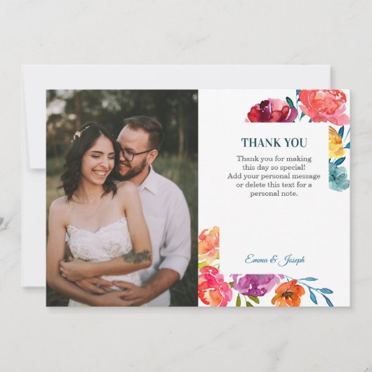 Heldere zomerkleurige foto Weddenschap "Bedankt" Save The Date (Voorkant)