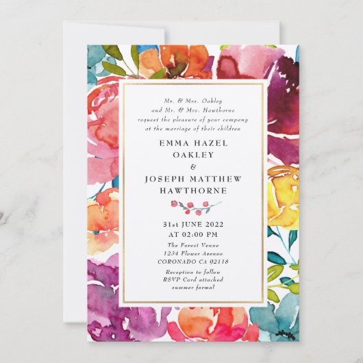 Heldere zomerkleurige romantische bruiloft I Kaart (Voorkant)