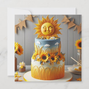 HELDERE ZON & ZONNEBLOEMEN VERSIERD VERJAARDAGSTAA KAART